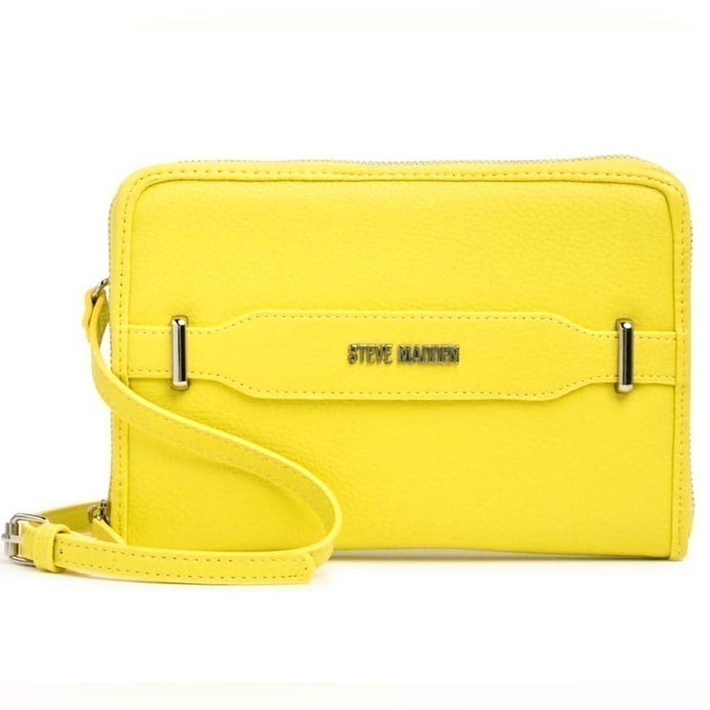 STEVE MADDEN BPENN Wallet on Strap Yellow Leather Crossbody Bag NWT